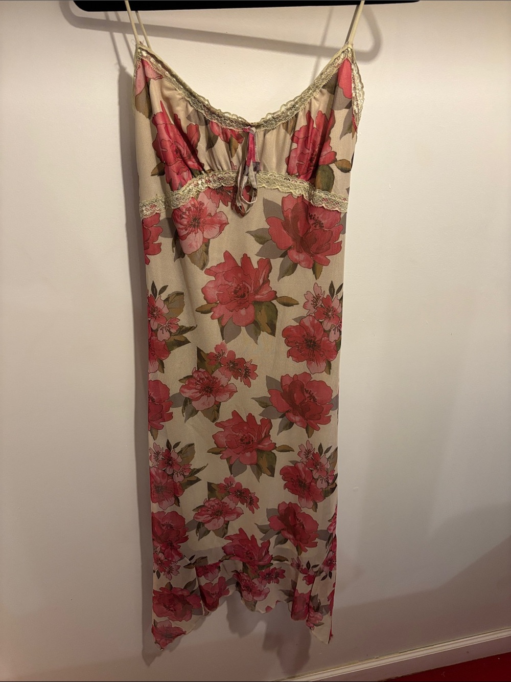 Justify Pink Floral Satin Chemise with Cream Base and Lace Trim